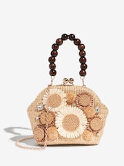 3D Flower Raffia Top Handle Clutch Bag - Bild 2 von 6