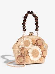 3D Flower Raffia Top Handle Clutch Bag - Bild 3 von 6