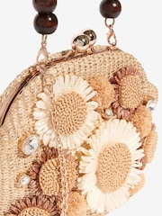 3D Flower Raffia Top Handle Clutch Bag - Bild 4 von 6