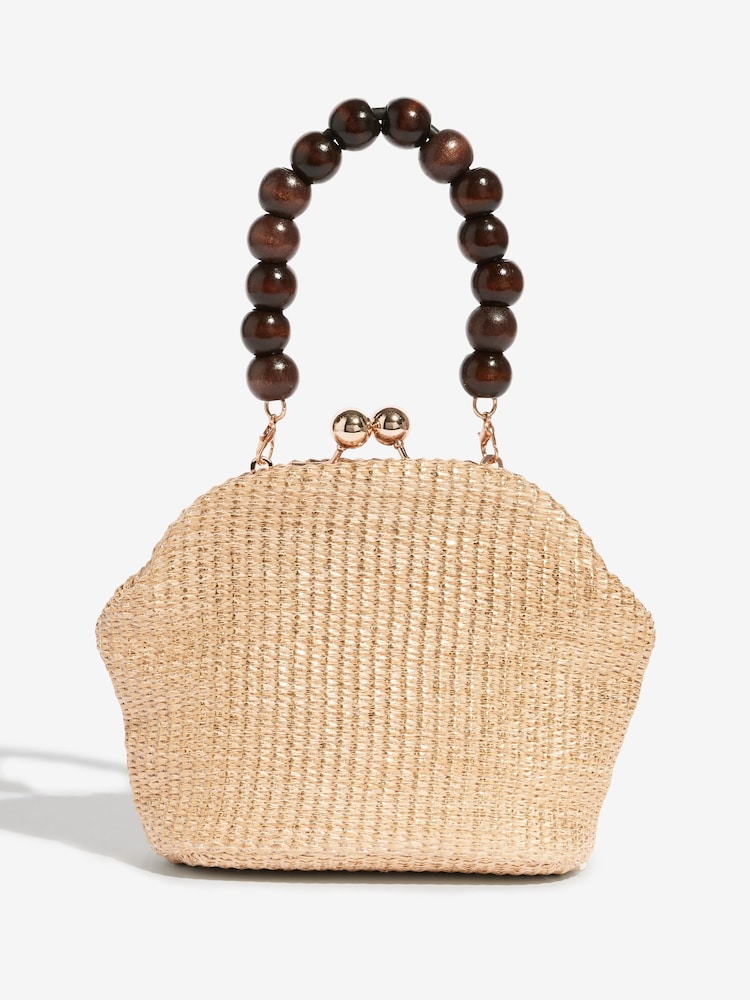 3D Flower Raffia Top Handle Clutch Bag - Bild 6 von 6