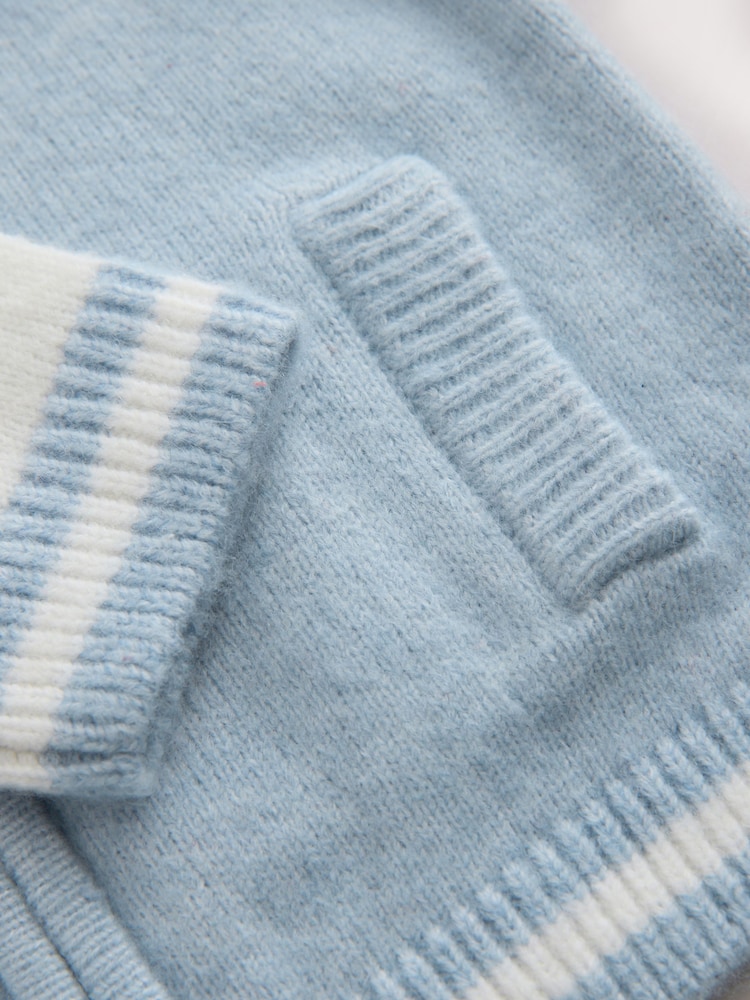 Blue Zip Through Varsity Bomber Cardigan (3mths-7yrs) - Image 8 of 8 Blue Zip Through Varsity Bomber Cardigan (3mths-7yrs) - Image 8 of 8