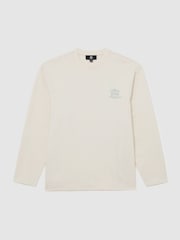 Reiss White Shelby Monogram Butter-Print Long-Sleeve Relaxed T-Shirt - Image 2 of 5