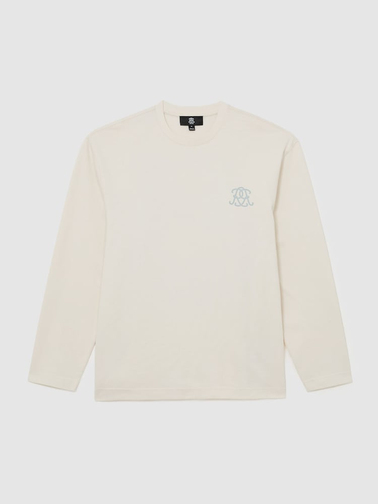 Reiss White Shelby Monogram Butter-Print Long-Sleeve Relaxed T-Shirt - Image 2 of 5