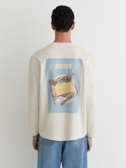 Reiss White Shelby Monogram Butter-Print Long-Sleeve Relaxed T-Shirt - Image 3 of 5