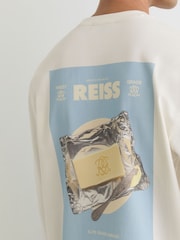 Reiss White Shelby Monogram Butter-Print Long-Sleeve Relaxed T-Shirt - Image 4 of 5
