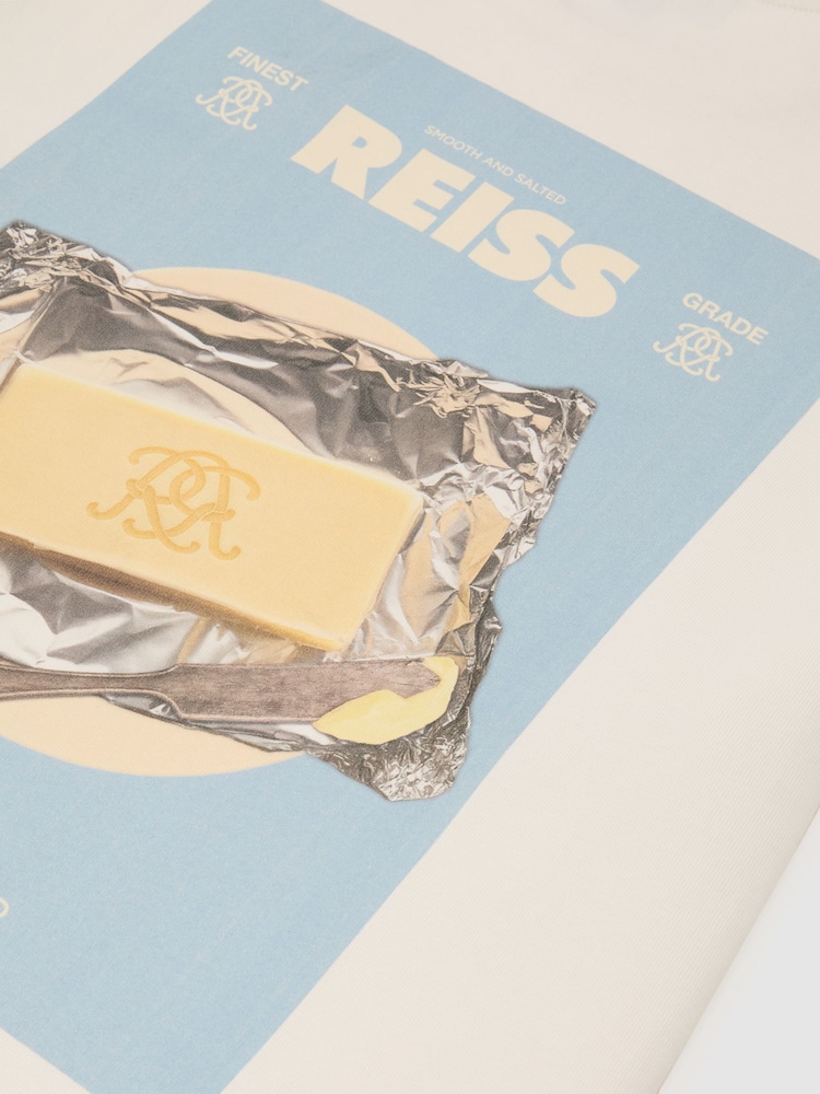 Reiss White Shelby Monogram Butter-Print Long-Sleeve Relaxed T-Shirt - Image 5 of 5