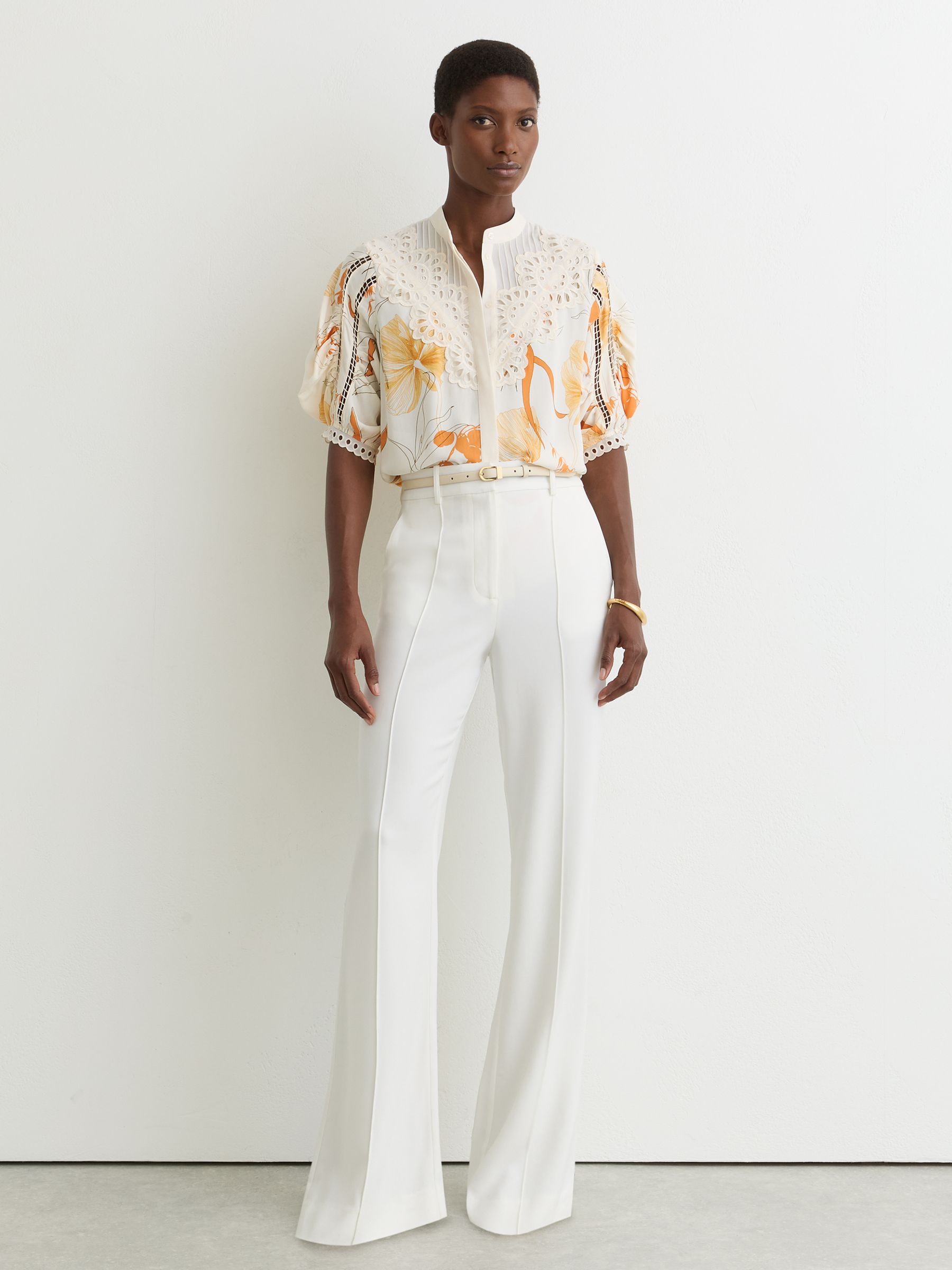 Buy Reiss Ivory/Pink Louisa Floral-Print Lace-Trim Blouse from