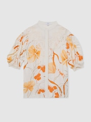 Reiss Ivory/Pink Louisa Floral-Print Lace-Trim Blouse - Image 2 of 6