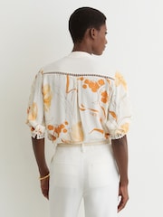 Reiss Ivory/Pink Louisa Floral-Print Lace-Trim Blouse - Image 5 of 6