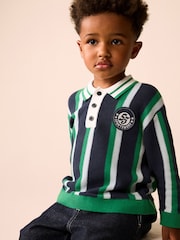 グリーン / ネイビー - Stripe Knitted Polo Shirt (3mths-7yrs) - 画像 1 / 8