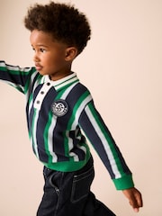 グリーン / ネイビー - Stripe Knitted Polo Shirt (3mths-7yrs) - 画像 2 / 8