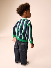 グリーン / ネイビー - Stripe Knitted Polo Shirt (3mths-7yrs) - 画像 3 / 8