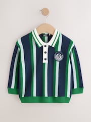 グリーン / ネイビー - Stripe Knitted Polo Shirt (3mths-7yrs) - 画像 4 / 8