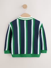 グリーン / ネイビー - Stripe Knitted Polo Shirt (3mths-7yrs) - 画像 5 / 8