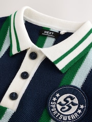 グリーン / ネイビー - Stripe Knitted Polo Shirt (3mths-7yrs) - 画像 6 / 8