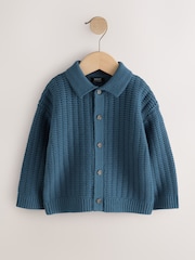 Teal Blue Button Through Knitted Polo Shirt (3mths-7yrs) - Image 1 of 4
