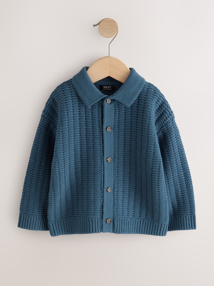 Teal Blue Button Through Knitted Polo Shirt (3mths-7yrs) - Image 1 of 4