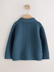 Teal Blue Button Through Knitted Polo Shirt (3mths-7yrs) - Image 2 of 4