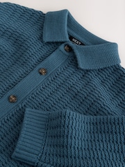 Teal Blue Button Through Knitted Polo Shirt (3mths-7yrs) - Image 3 of 4
