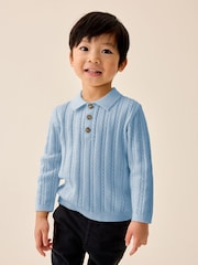Blue Cable Knit Polo Shirt (3mths-7yrs) - Image 1 of 4