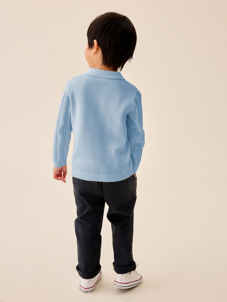 Blue Cable Knit Polo Shirt (3mths-7yrs) - Image 2 of 4