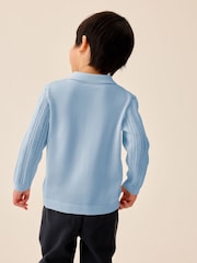 Blue Cable Knit Polo Shirt (3mths-7yrs) - Image 3 of 4