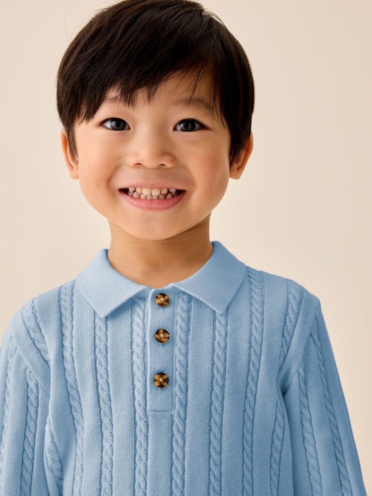 Blue Cable Knit Polo Shirt (3mths-7yrs) - Image 4 of 4