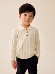 Ecru Cable Knit Polo Shirt (3mths-7yrs) - Image 1 of 5