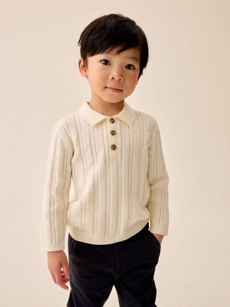 Ecru Cable Knit Polo Shirt (3mths-7yrs) - Image 1 of 5