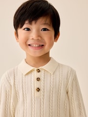 Ecru Cable Knit Polo Shirt (3mths-7yrs) - Image 4 of 5