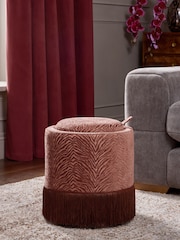 Zebra Chenille Rust Brown Ashton Upholstered Small Storage Stool - Image 1 of 7