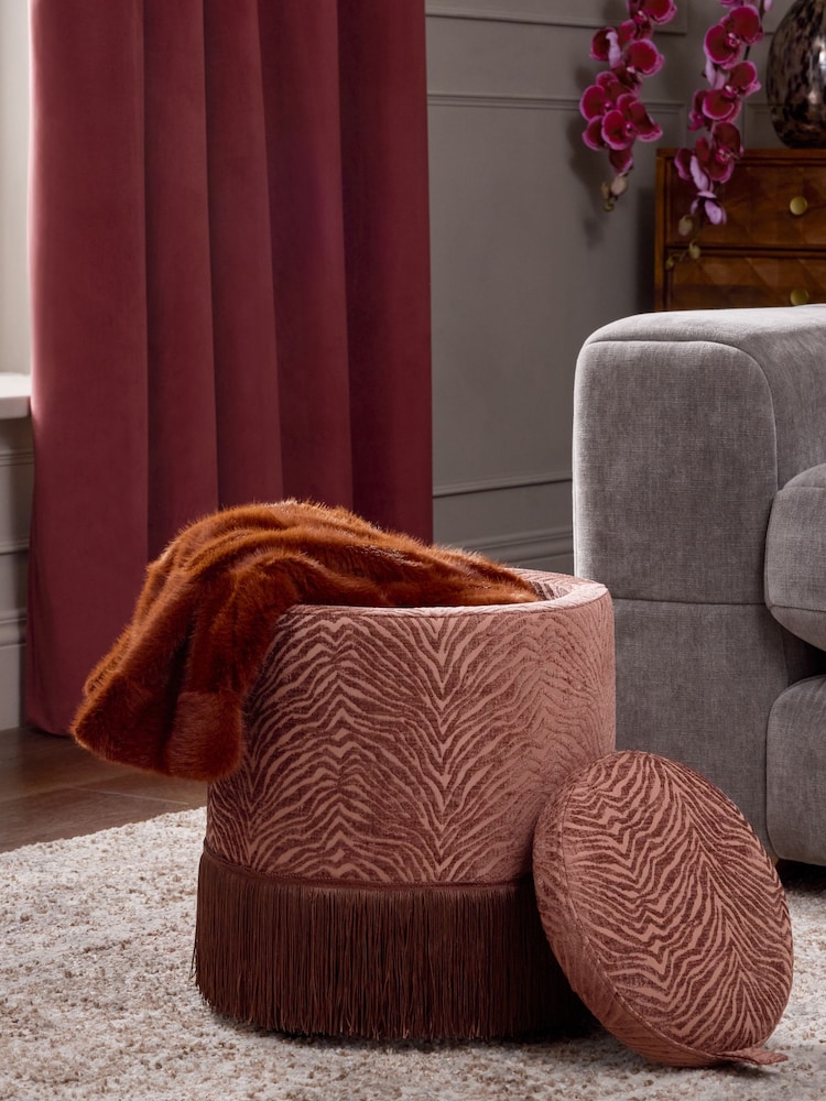 Zebra Chenille Rust Brown Ashton Upholstered Small Storage Stool - Image 2 of 7