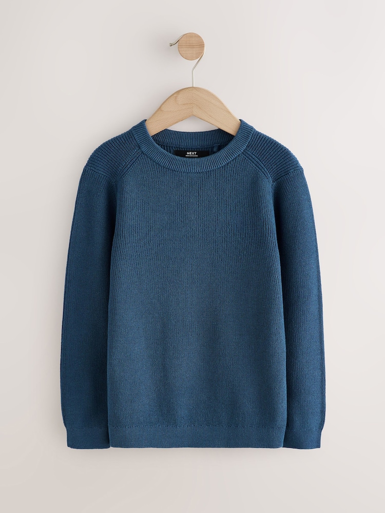 Denim With Stag Cotton Crew Neck Knitted Jumper (3-16yrs) - Image 1 of 4 Denim With Stag Cotton Crew Neck Knitted Jumper (3-16yrs) - Image 1 of 4