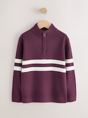 Plum Purple Colourblock Zip Neck Knitted Jumper (3-16yrs) - Image 1 of 4