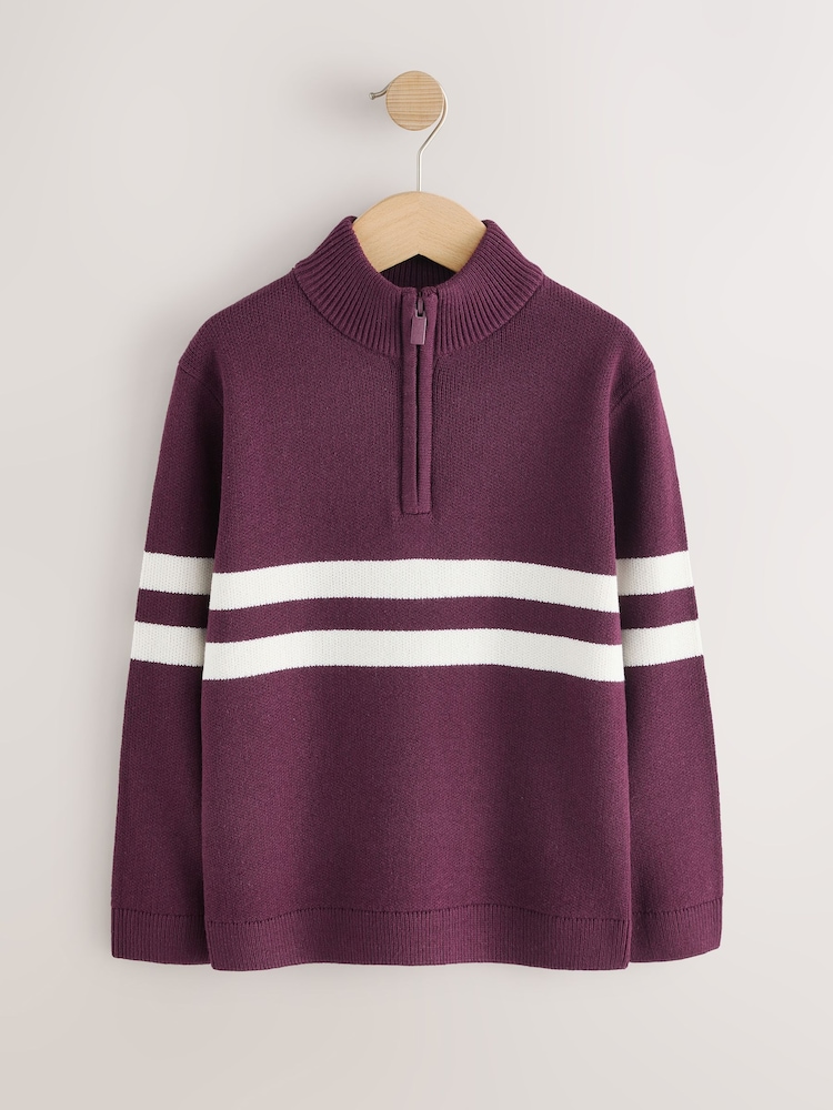 Plum Purple Colourblock Zip Neck Knitted Jumper (3-16yrs) - Image 1 of 4