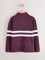 Plum Purple Colourblock Zip Neck Knitted Jumper (3-16yrs) - Image 2 of 4