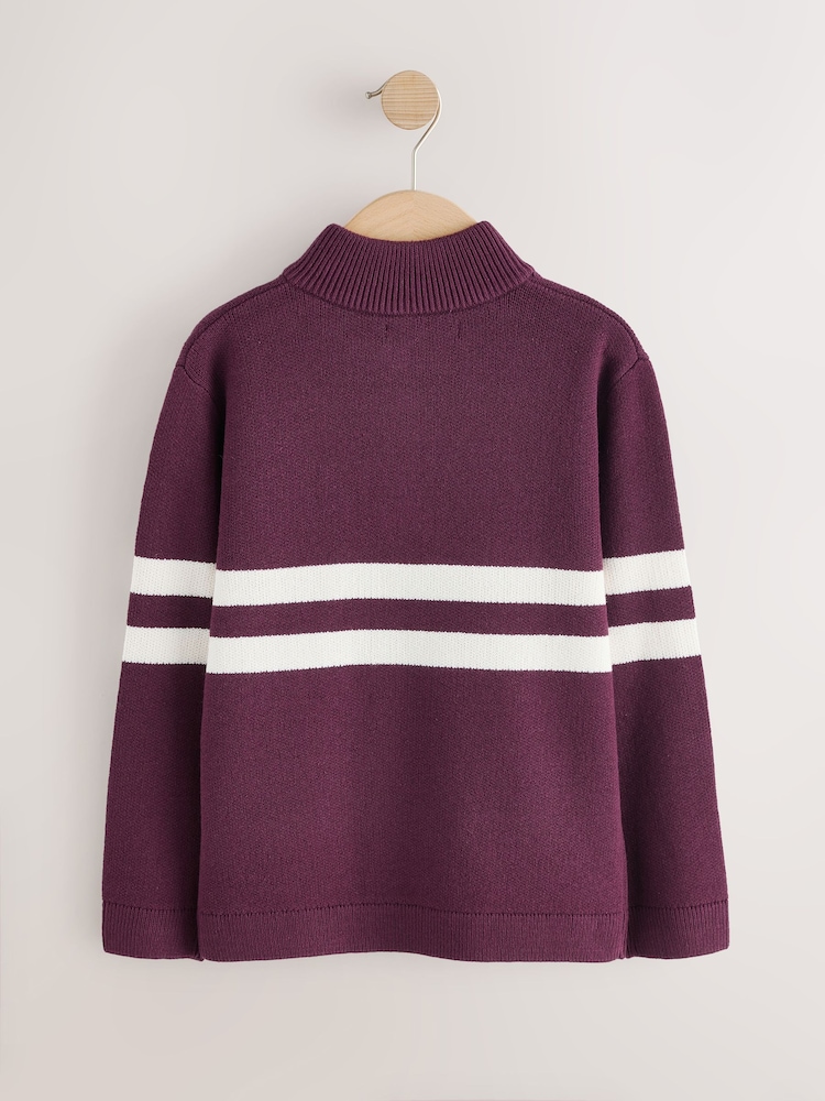 Plum Purple Colourblock Zip Neck Knitted Jumper (3-16yrs) - Image 2 of 4