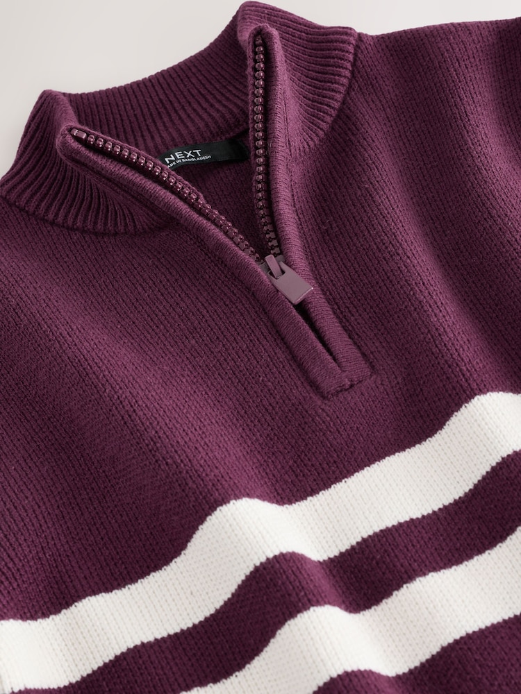 Plum Purple Colourblock Zip Neck Knitted Jumper (3-16yrs) - Image 4 of 4