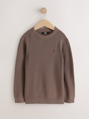 Chocolate Brown With Stag Cotton Crew Neck Knitted Jumper (3-16yrs) - Image 1 of 4
