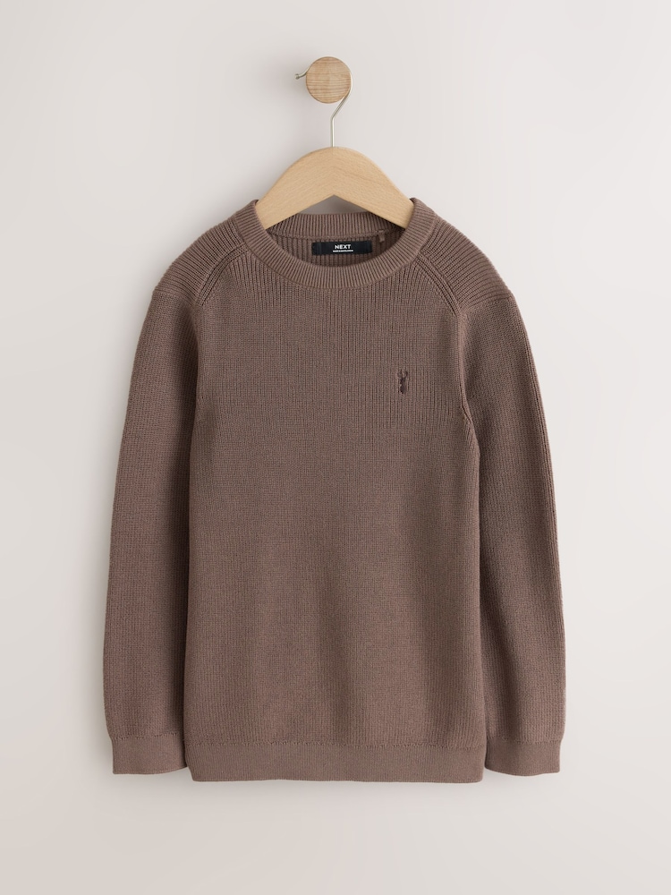 Chocolate Brown With Stag Cotton Crew Neck Knitted Jumper (3-16yrs) - Image 1 of 4 Chocolate Brown With Stag Cotton Crew Neck Knitted Jumper (3-16yrs) - Image 1 of 4
