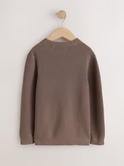 Chocolate Brown With Stag Cotton Crew Neck Knitted Jumper (3-16yrs) - Image 2 of 4