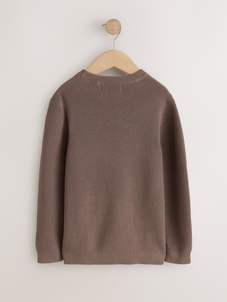 Chocolate Brown With Stag Cotton Crew Neck Knitted Jumper (3-16yrs) - Image 2 of 4 Chocolate Brown With Stag Cotton Crew Neck Knitted Jumper (3-16yrs) - Image 2 of 4