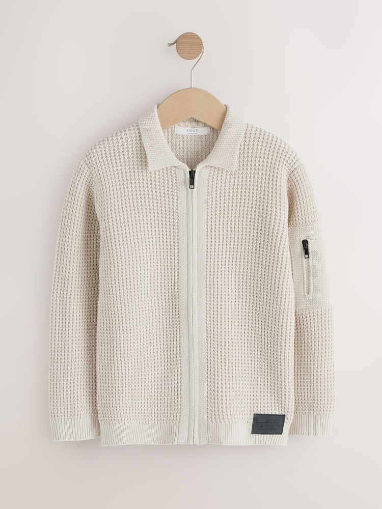 Ecru Utility Zip Through Cardigan (3-16yrs) - Image 1 of 6
