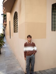 Rust Brown Colourblock Knitted Zip Neck Polo Shirt (3-16yrs) - Image 3 of 8