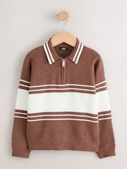 Rust Brown Colourblock Knitted Zip Neck Polo Shirt (3-16yrs) - Image 5 of 8