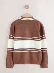 Rust Brown Colourblock Knitted Zip Neck Polo Shirt (3-16yrs) - Image 6 of 8