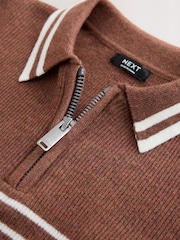 Rust Brown Colourblock Knitted Zip Neck Polo Shirt (3-16yrs) - Image 8 of 8