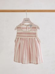 Reiss Pink Elsbeth 13-14 yrs Cotton-Linen Striped Babydoll Top - Image 2 of 3