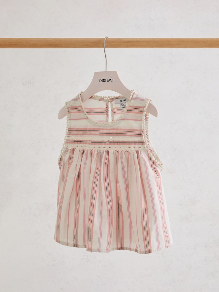 Reiss Pink Elsbeth 13-14 yrs Cotton-Linen Striped Babydoll Top - Image 2 of 3 Reiss Pink Elsbeth 13-14 yrs Cotton-Linen Striped Babydoll Top - Image 2 of 3