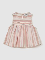 Reiss Pink Elsbeth 13-14 yrs Cotton-Linen Striped Babydoll Top - Image 3 of 3